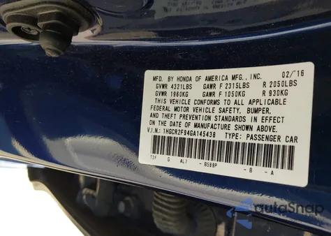 2016 Honda Accord Ex-L из США, поврежденный, VIN 1HGCR2F94GA145438